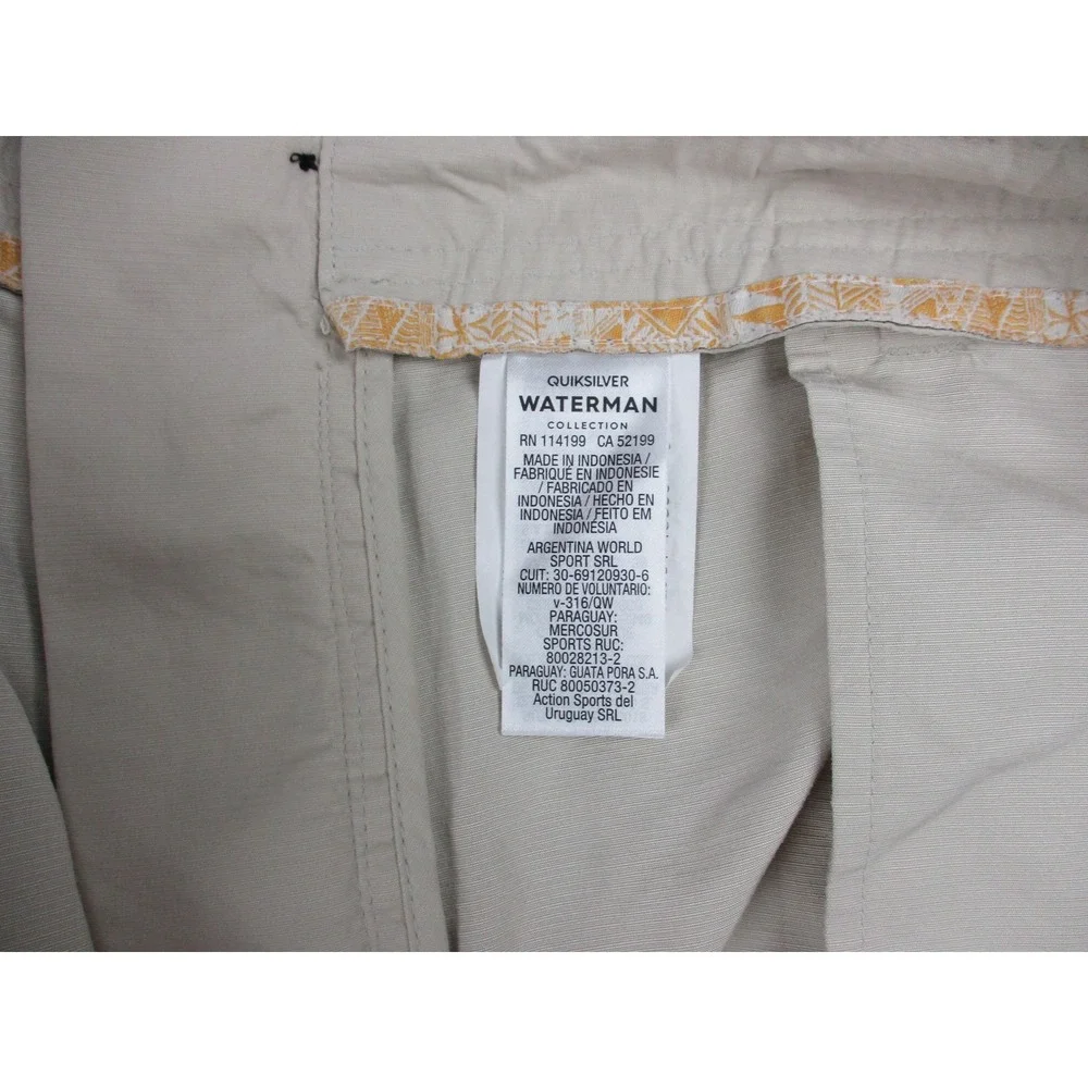 Quiksilver Shorts Mens 38 Beige Cargo Waterman Outdoor Zip Pockets 8